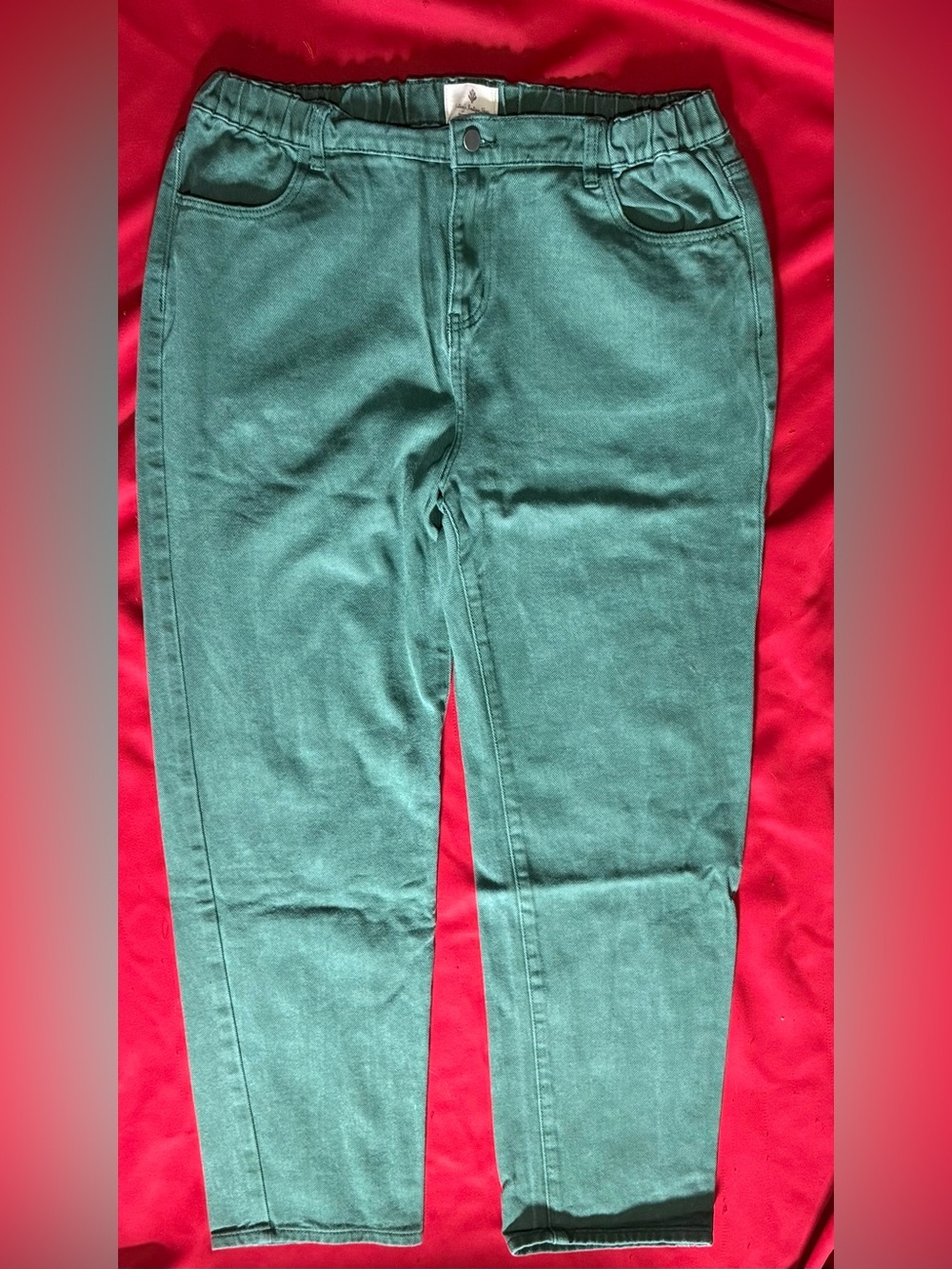Betsey’s Boutique Shop Elastic Waist Slim Straight Leg Jeans- Green, 29” Inseam